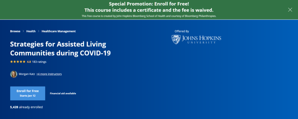 Coursera 6 Free Certification Course in 2022 Course 4 - Strategies for Assisted Living Communities during COVID-19 | Course Joiner