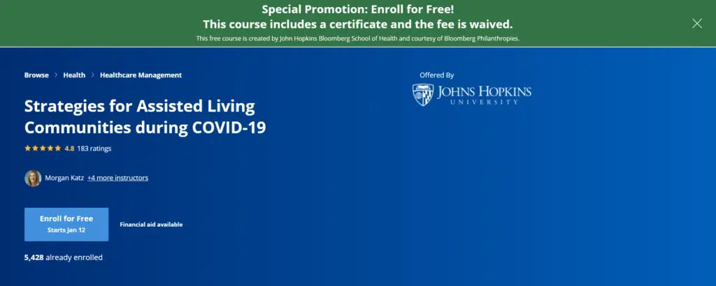 Coursera 6 Free Certification Course in 2022 Course 4 - Strategies for Assisted Living Communities during COVID-19 | Course Joiner