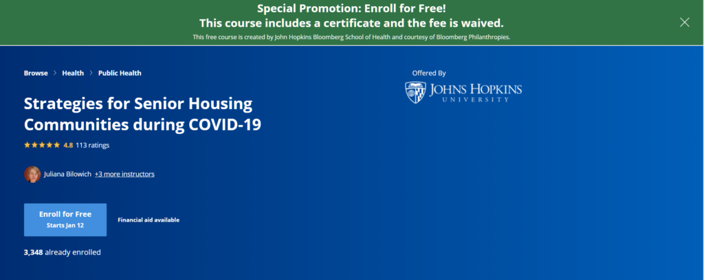 Coursera 6 Free Certification Course in 2022 Course 5 - Strategies for Senior Housing Communities during COVID-19 | Course Joiner
