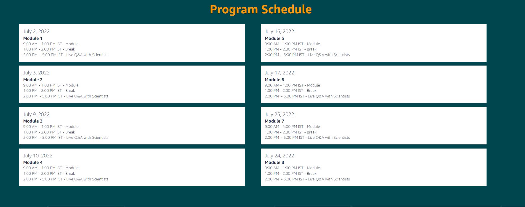 Amazon ML Summer School India Program Schedule