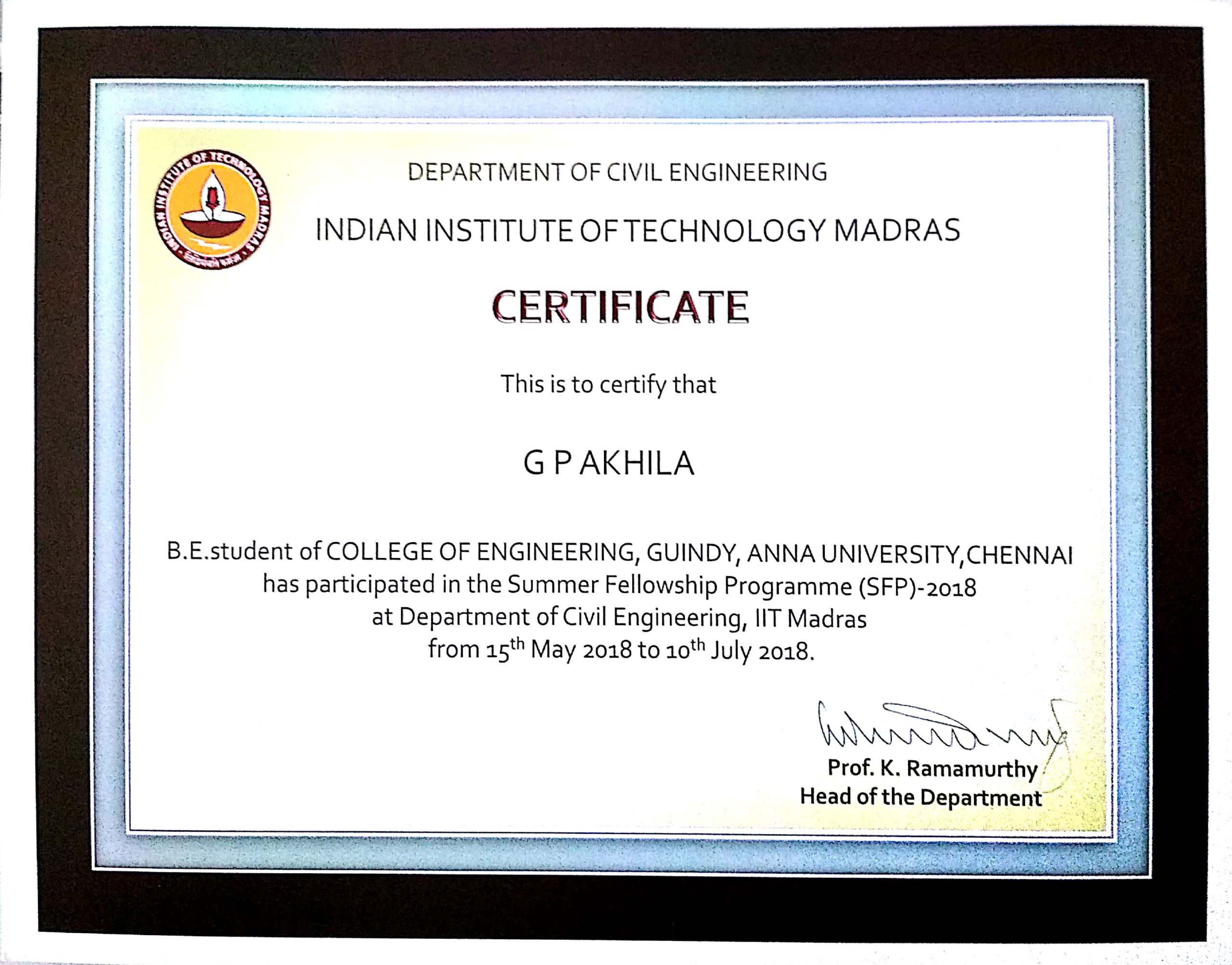 IIT Madras Summer Fellowship 