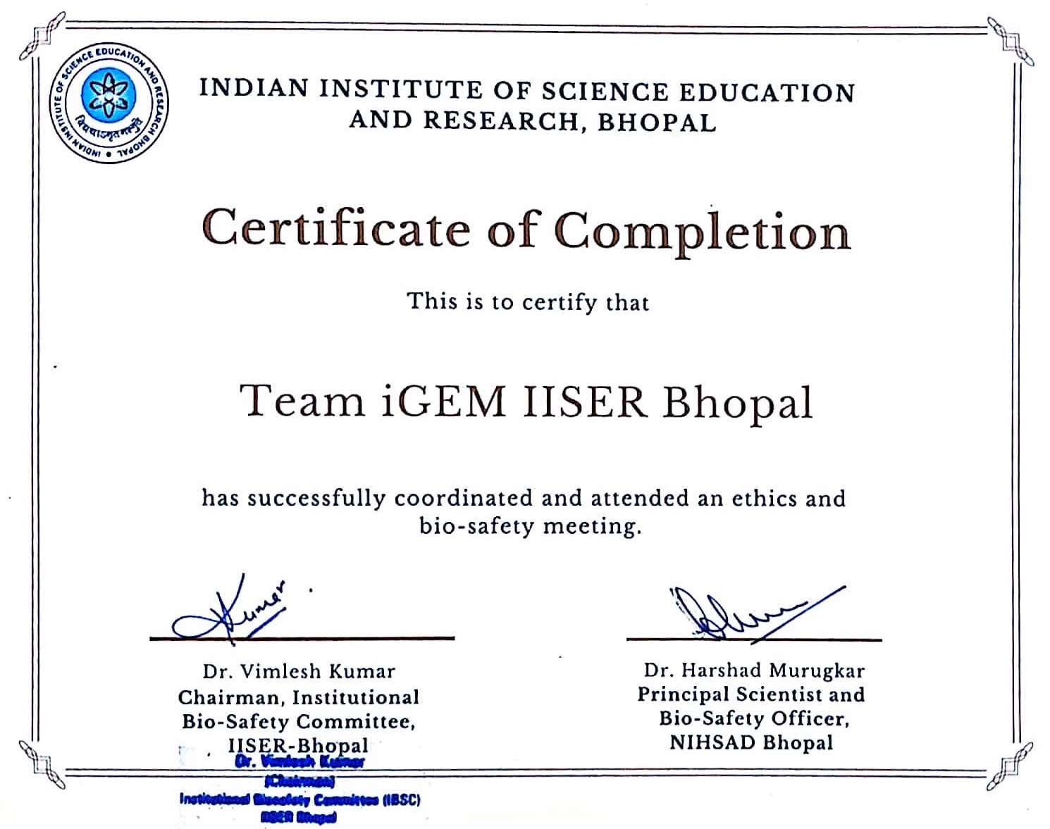 IISER Bhopal Summer Internship