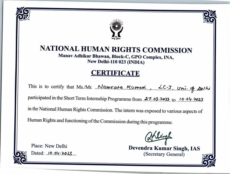 NHRC Internship 2024 Shortterm Internship, For College Students with