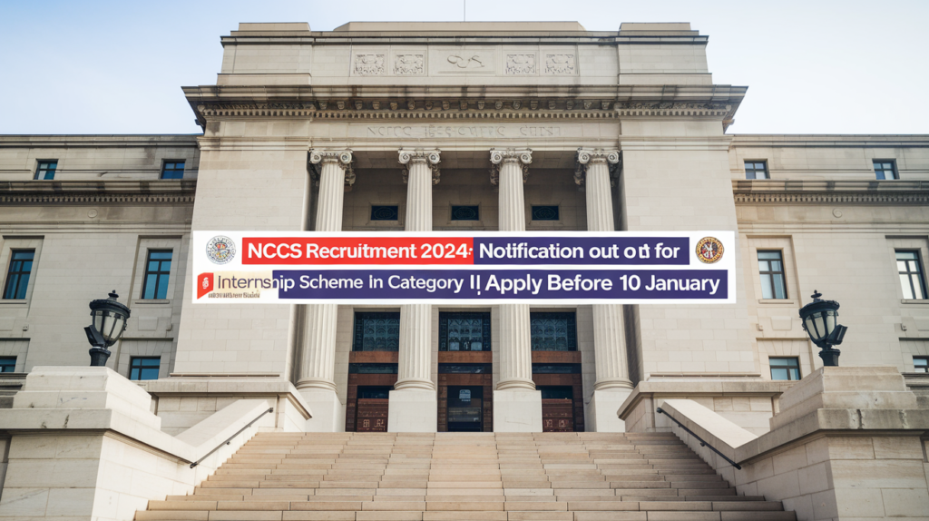 NCCS RECRUITMENT 2024: NOTIFICATION OUT FOR INTERNSHIP SCHEME IN CATEGORY I/II, APPLY BEFORE 10 JANUARY